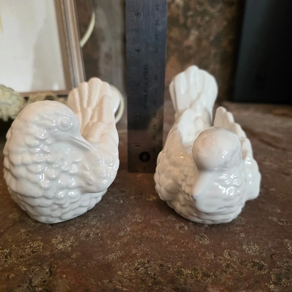 Vintage White Ceramic Dove Love Bird Figurines Glossy Set of 2 cottagecore